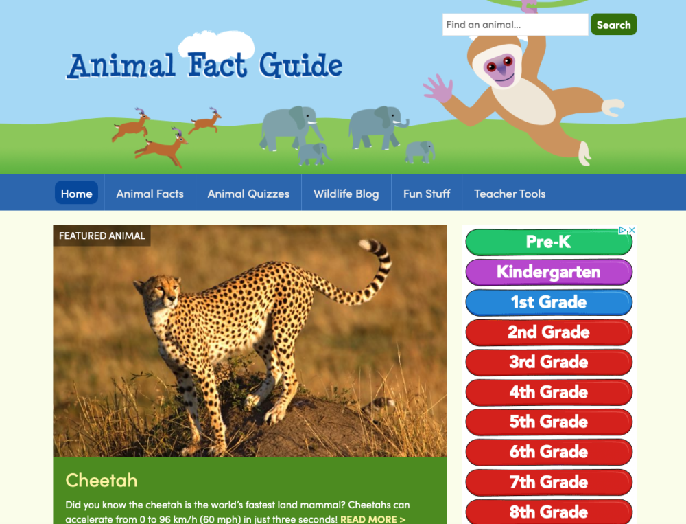 Animal Fact Guide Web Design